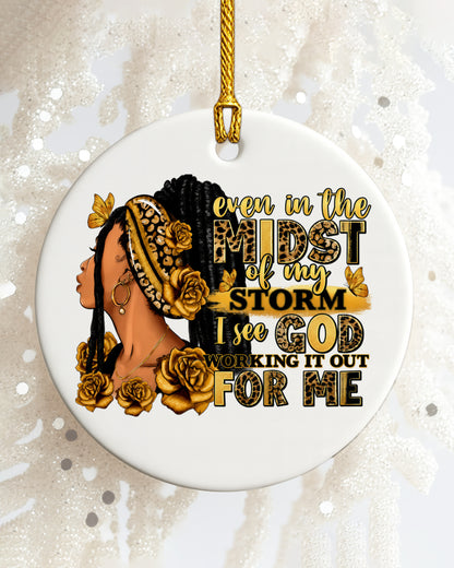 Black Woman Trust in God Christmas Ornament, Storm to Strength Ceramic Ornament