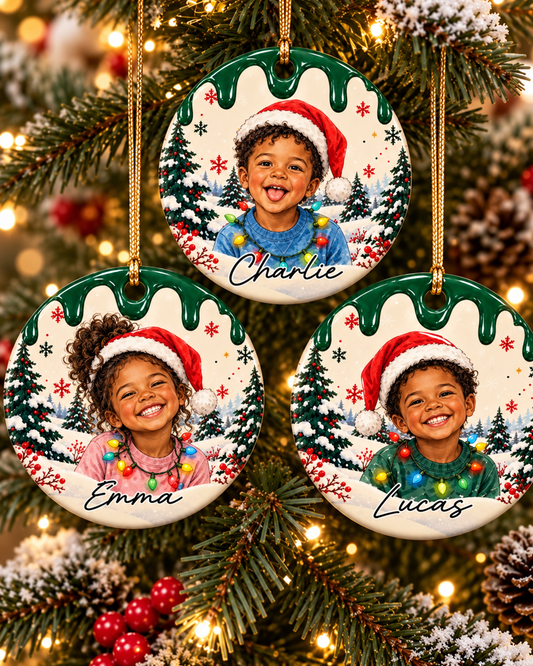 Black Kids Christmas Photo – Personalized Name Christmas Ornament