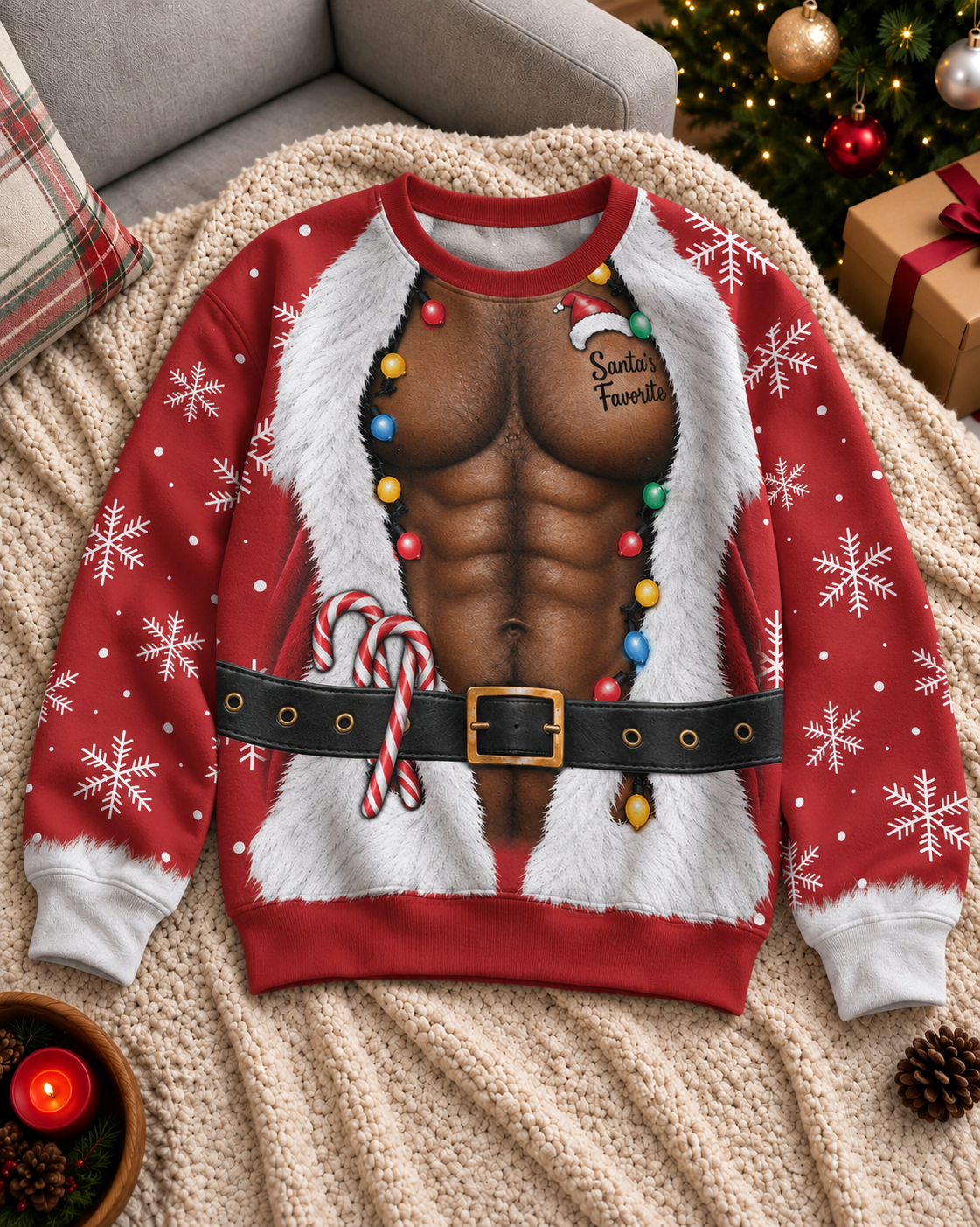 Sexy Black Santa Muscle Ugly Xmas Sweater