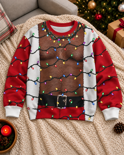 Funny Black Santa Hairy Chest Ugly Christmas Sweater Mens Xmas