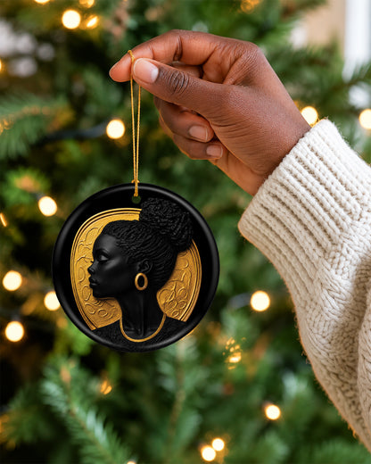 Black Queen Heritage Ornament - Black Woman Luxury Christmas Ornament