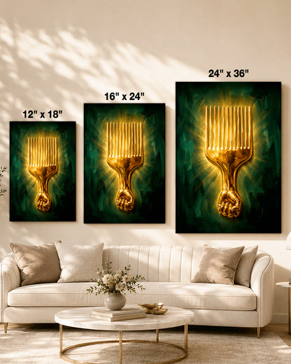 Black Power Afro Pick Canvas Wall Art - Black Pride Home Decor
