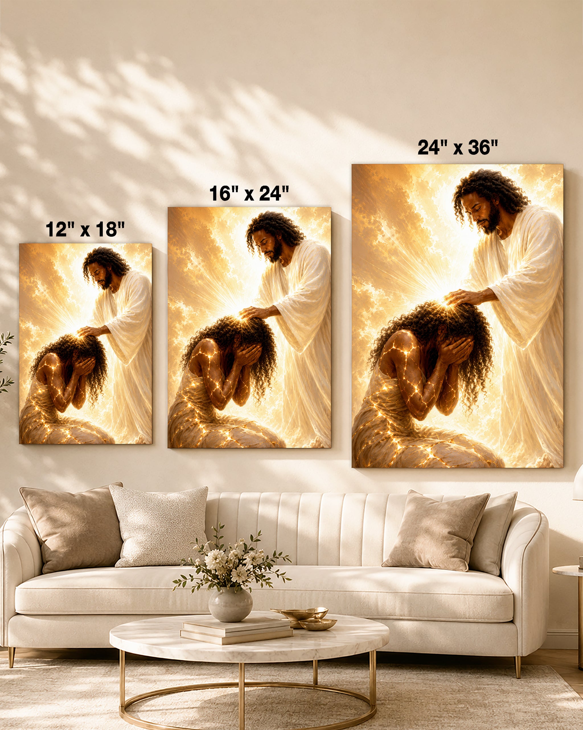 Black Jesus Healing Prayer Canvas Wall Art - African American Christian Home Decor