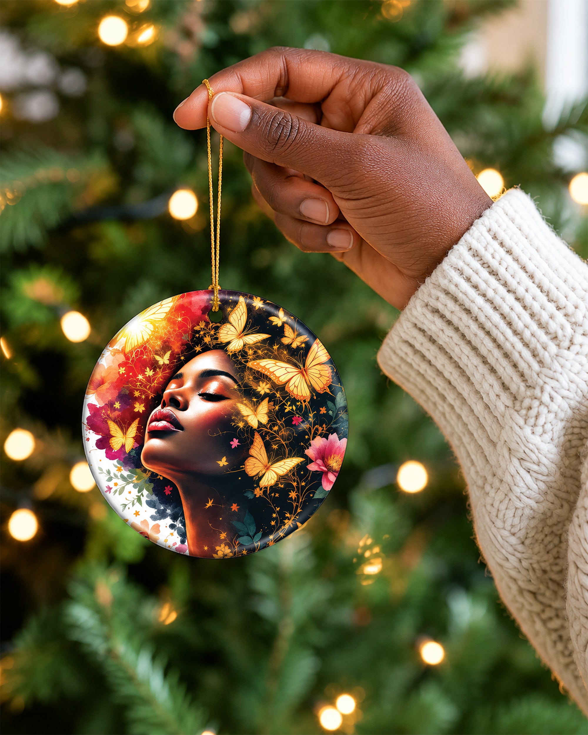 Black Woman Transformation Ornament - Butterfly Christmas Ornament
