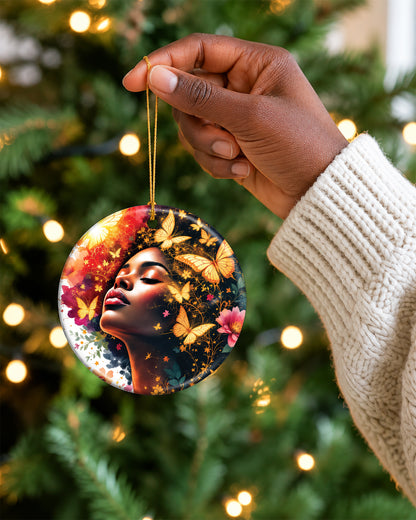 Black Woman Transformation Ornament - Butterfly Christmas Ornament