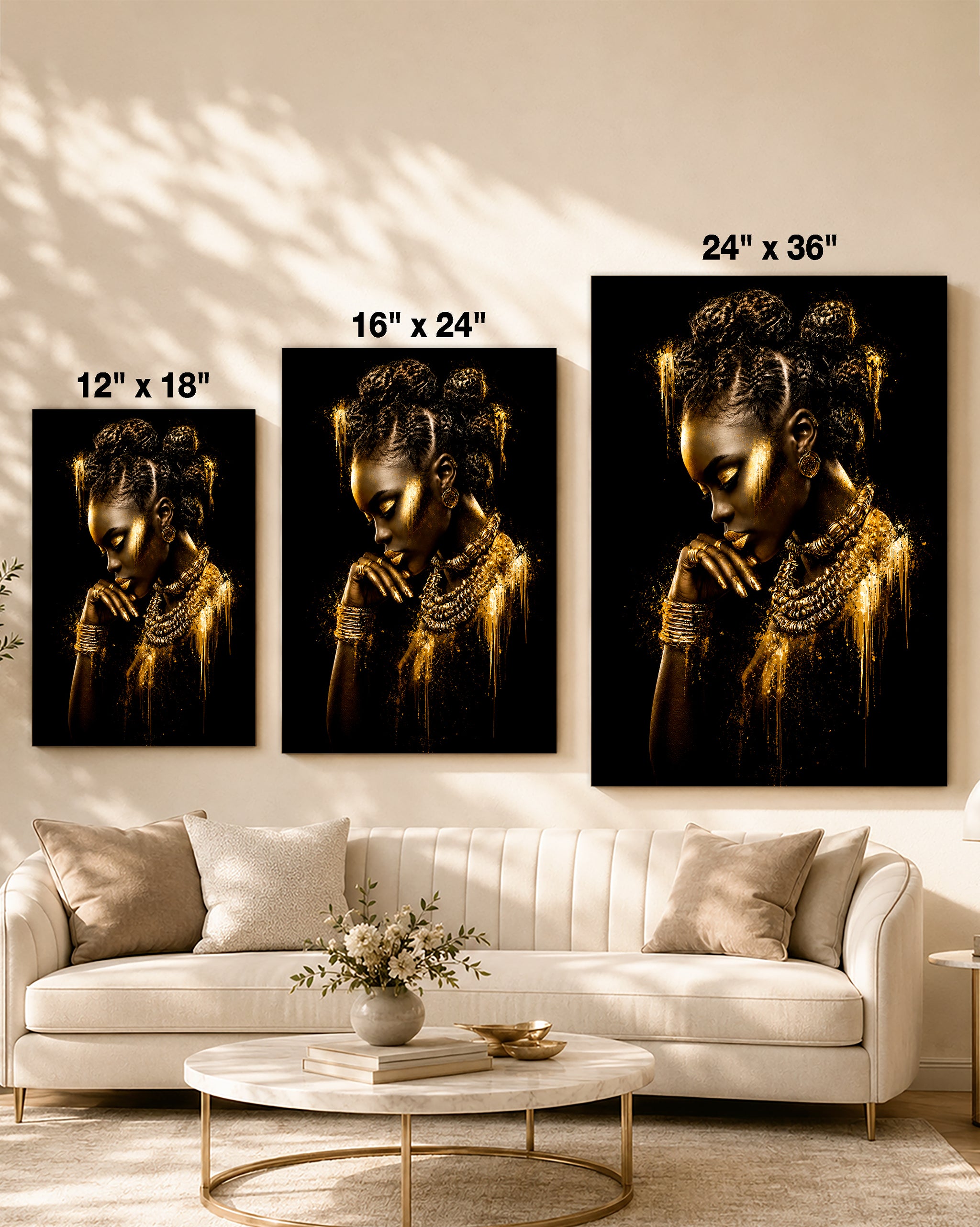 Black Queen Gold Canvas Wall Art - African American Woman Home Decor