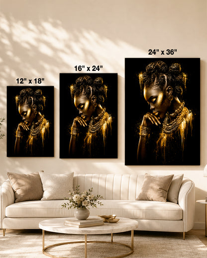 Black Queen Gold Canvas Wall Art - African American Woman Home Decor