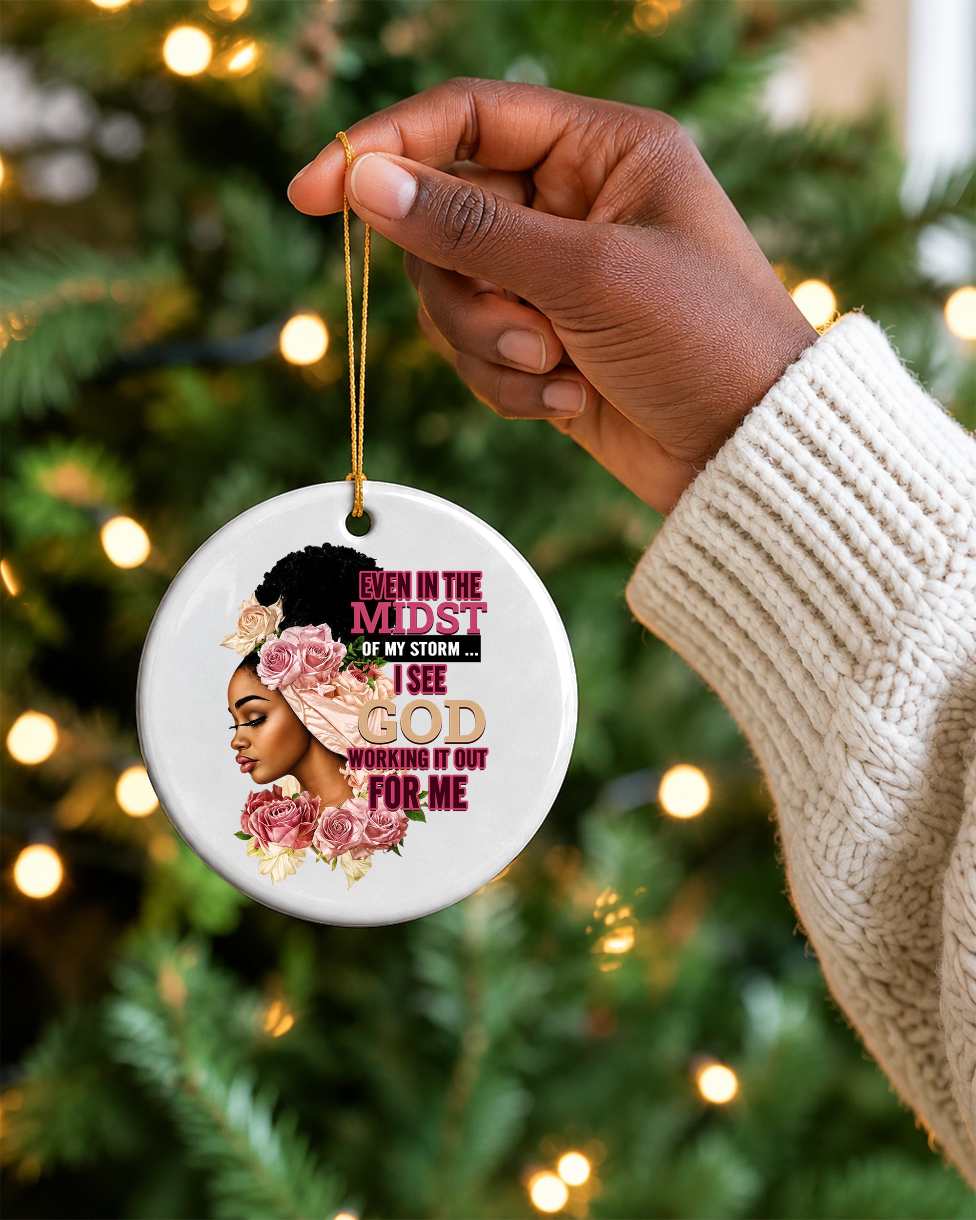 Black Woman God’s Promise Christmas Ornament, Faith & Grace Ceramic Ornament