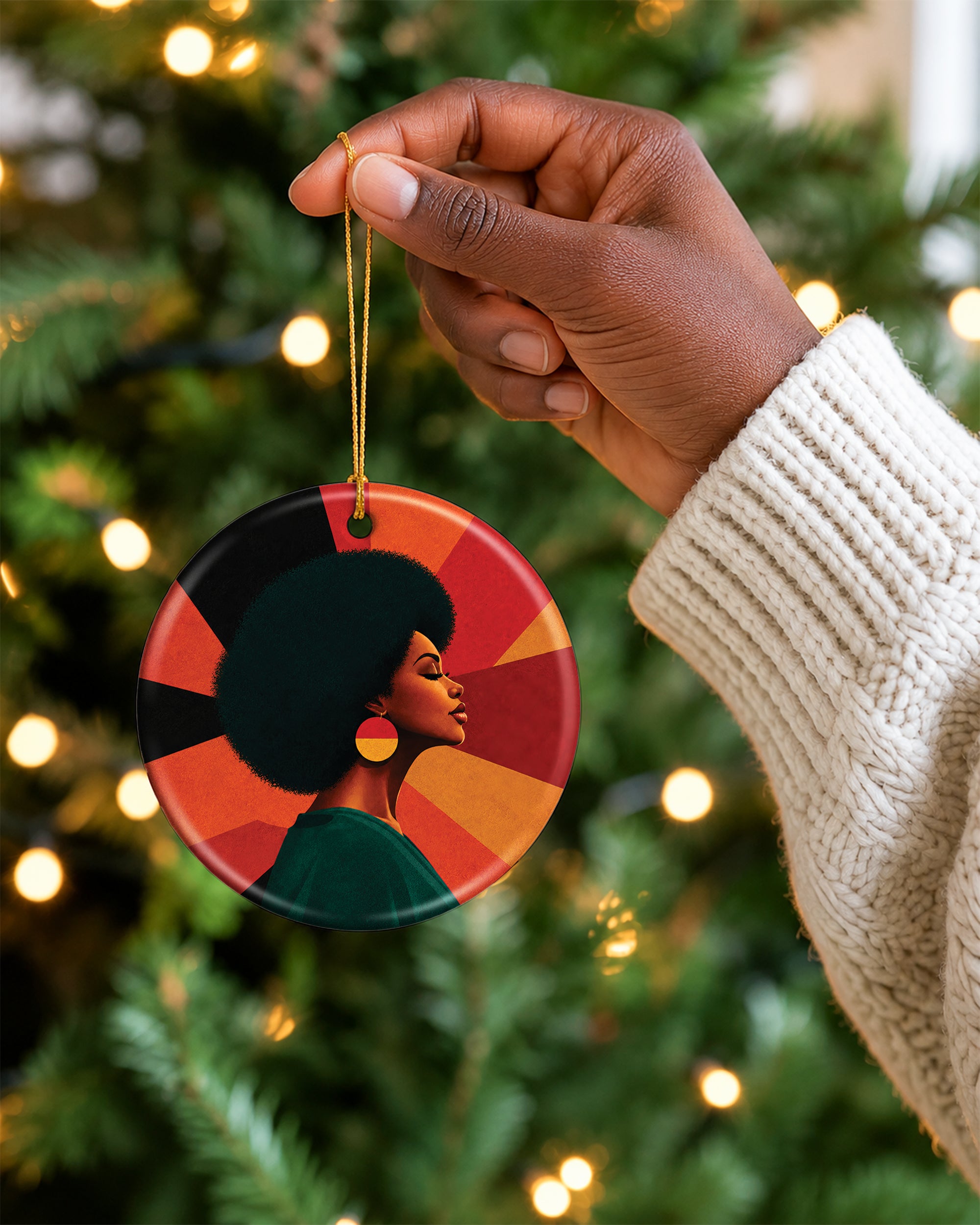 Black Queen Natural Hair Ornament - African American Christmas Keepsake