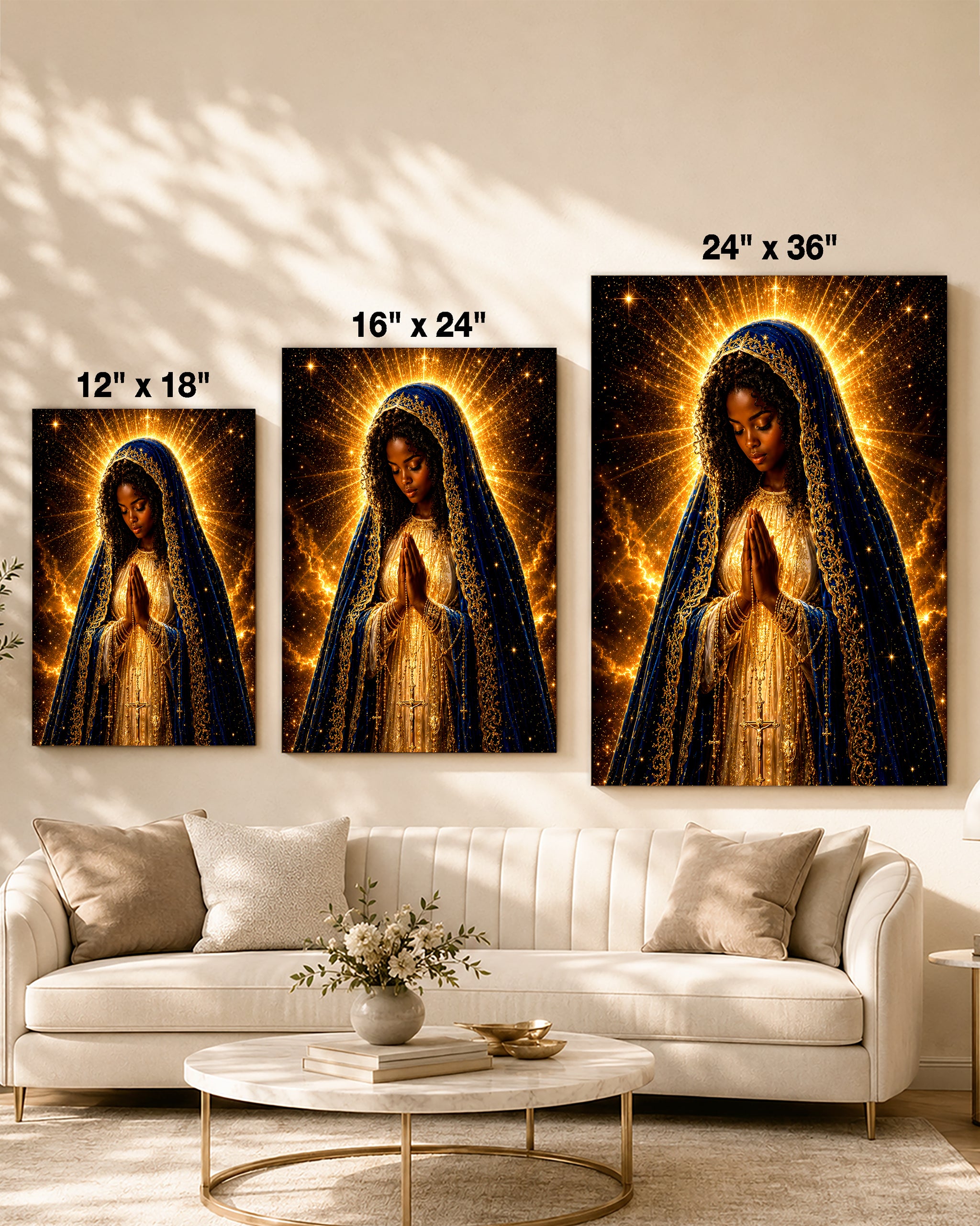 African American Virgin Mary Canvas - Black Christian Wall Art