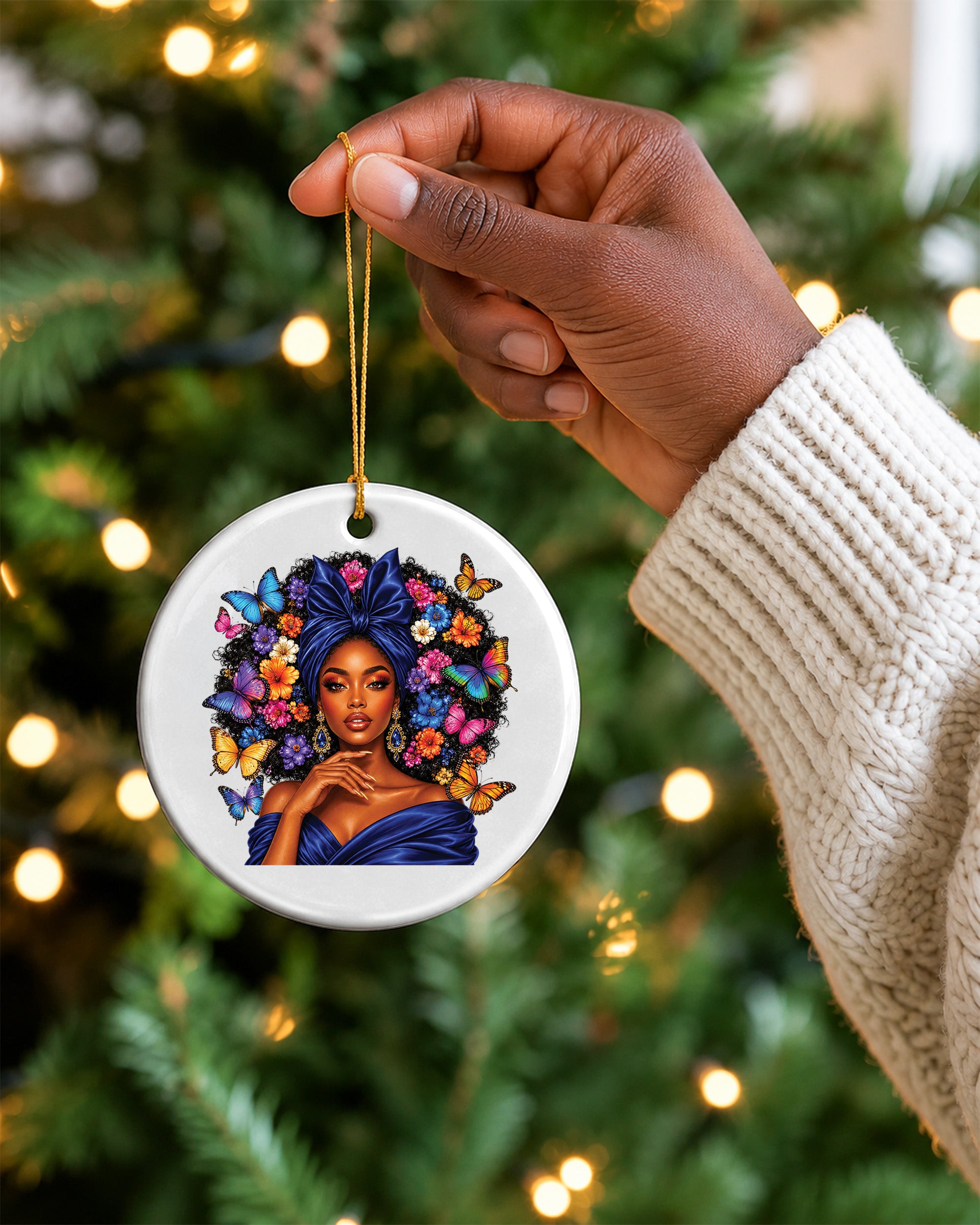 Black Queen Butterfly Ornament - African American Woman Christmas Ornament