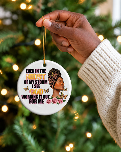 Black Woman Trust in God Christmas Ornament, Faith Over Storm Ceramic Ornament