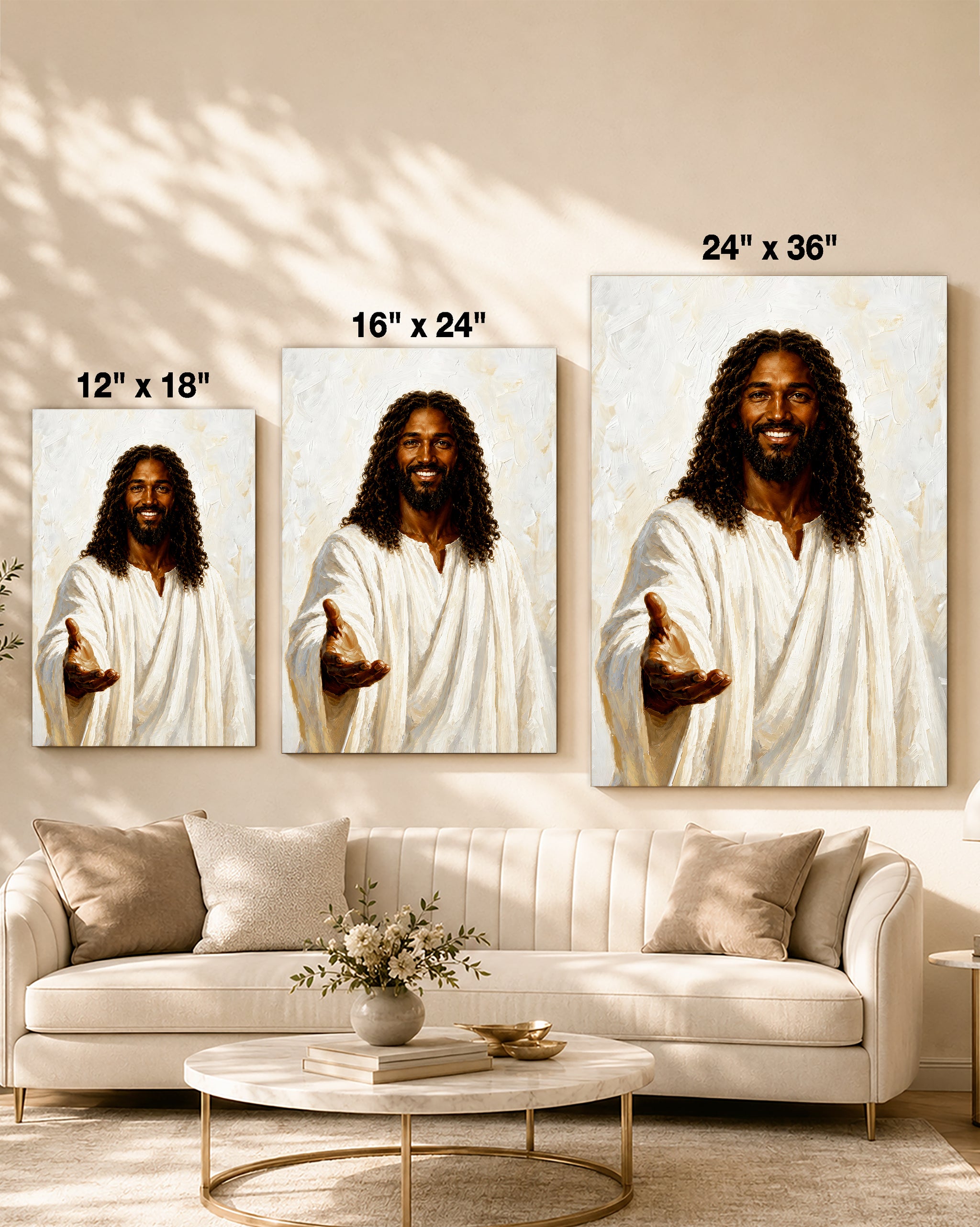 Black Jesus Open Arms Canvas Wall Art - African American Christian Home Decor