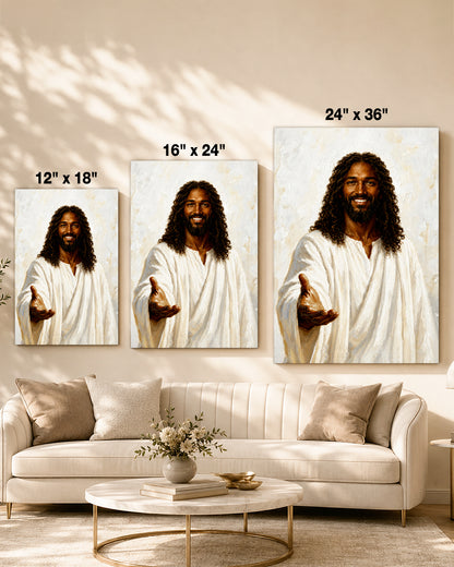 Black Jesus Open Arms Canvas Wall Art - African American Christian Home Decor