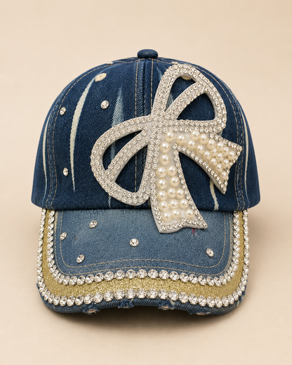 Pearl Bow Denim Cap – Empower Black Culture, Bold Style