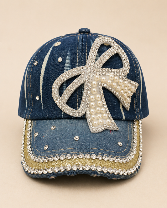 Pearl Bow Denim Cap – Empower Black Culture, Bold Style