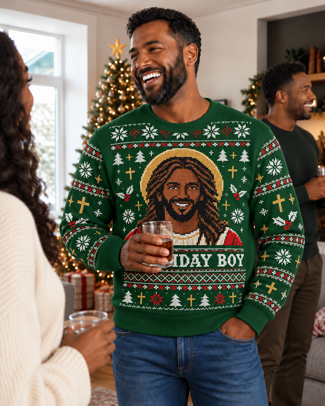 Black Jesus Birthday Boy Festive Christmas Faith Sweatshirt