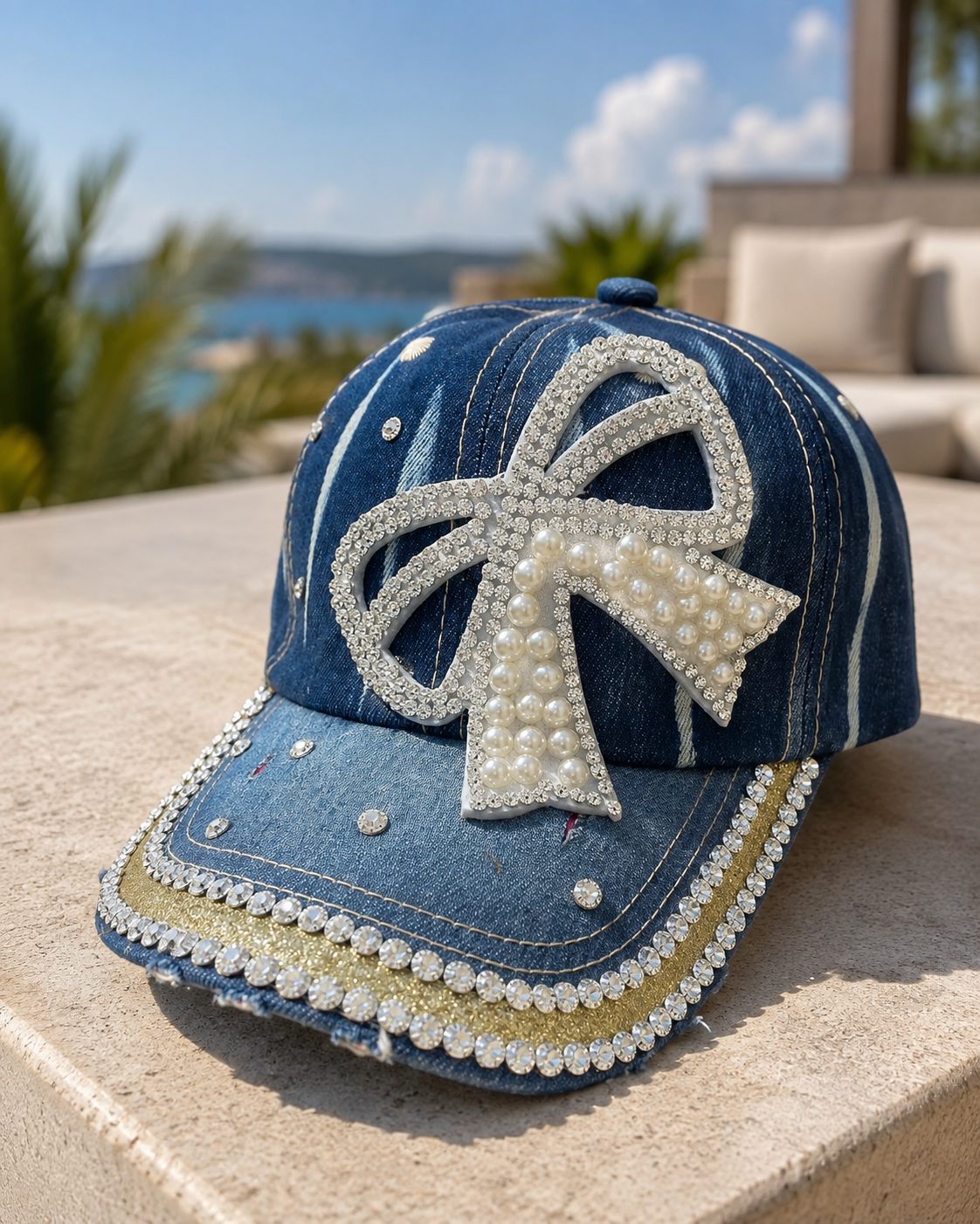 Pearl Bow Denim Cap – Empower Black Culture, Bold Style