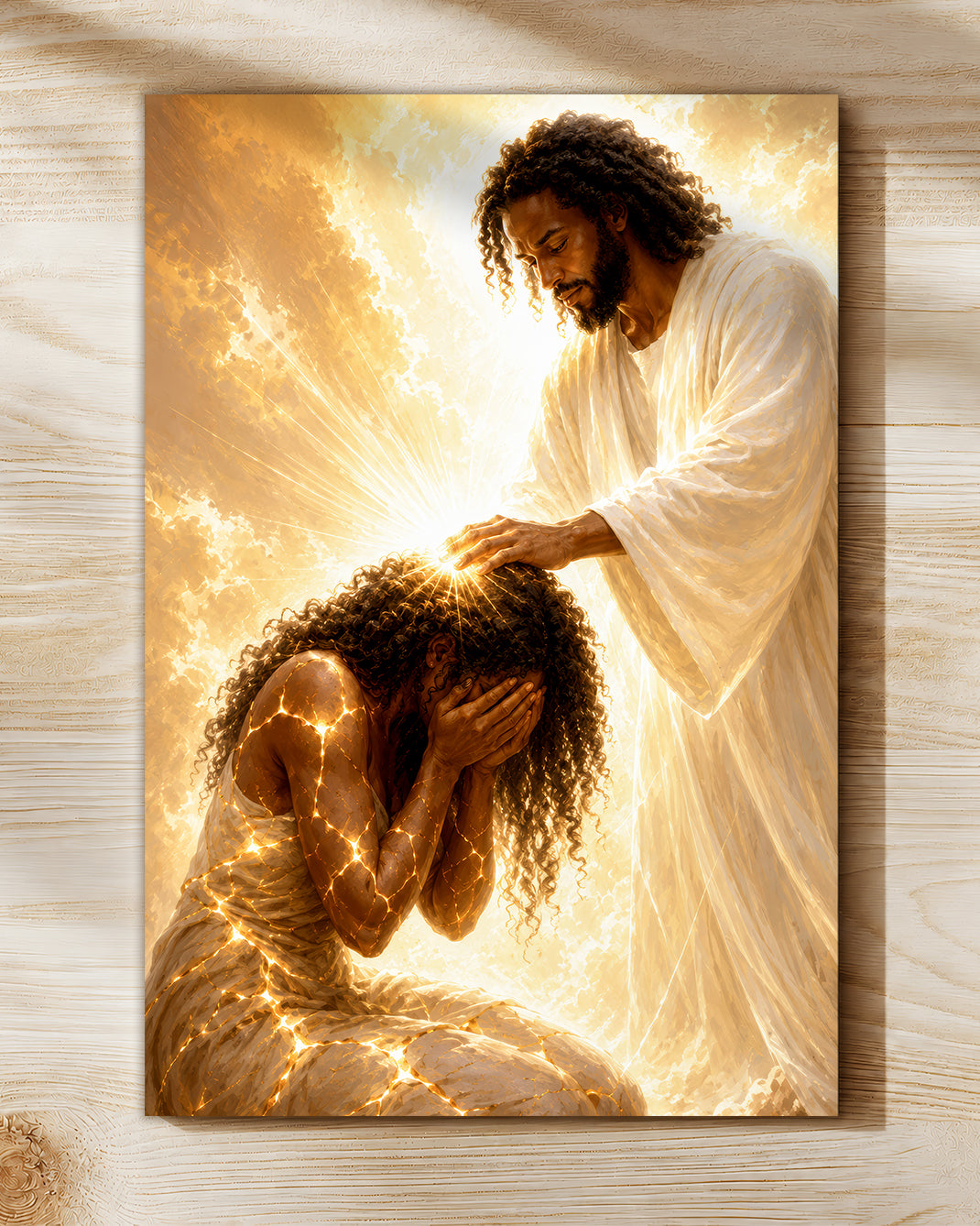 Black Jesus Healing Prayer Canvas Wall Art - African American Christian Home Decor