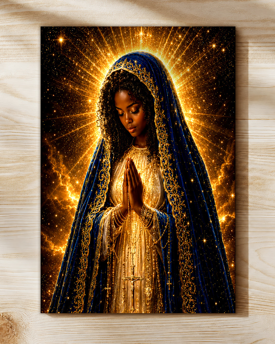 African American Virgin Mary Canvas - Black Christian Wall Art