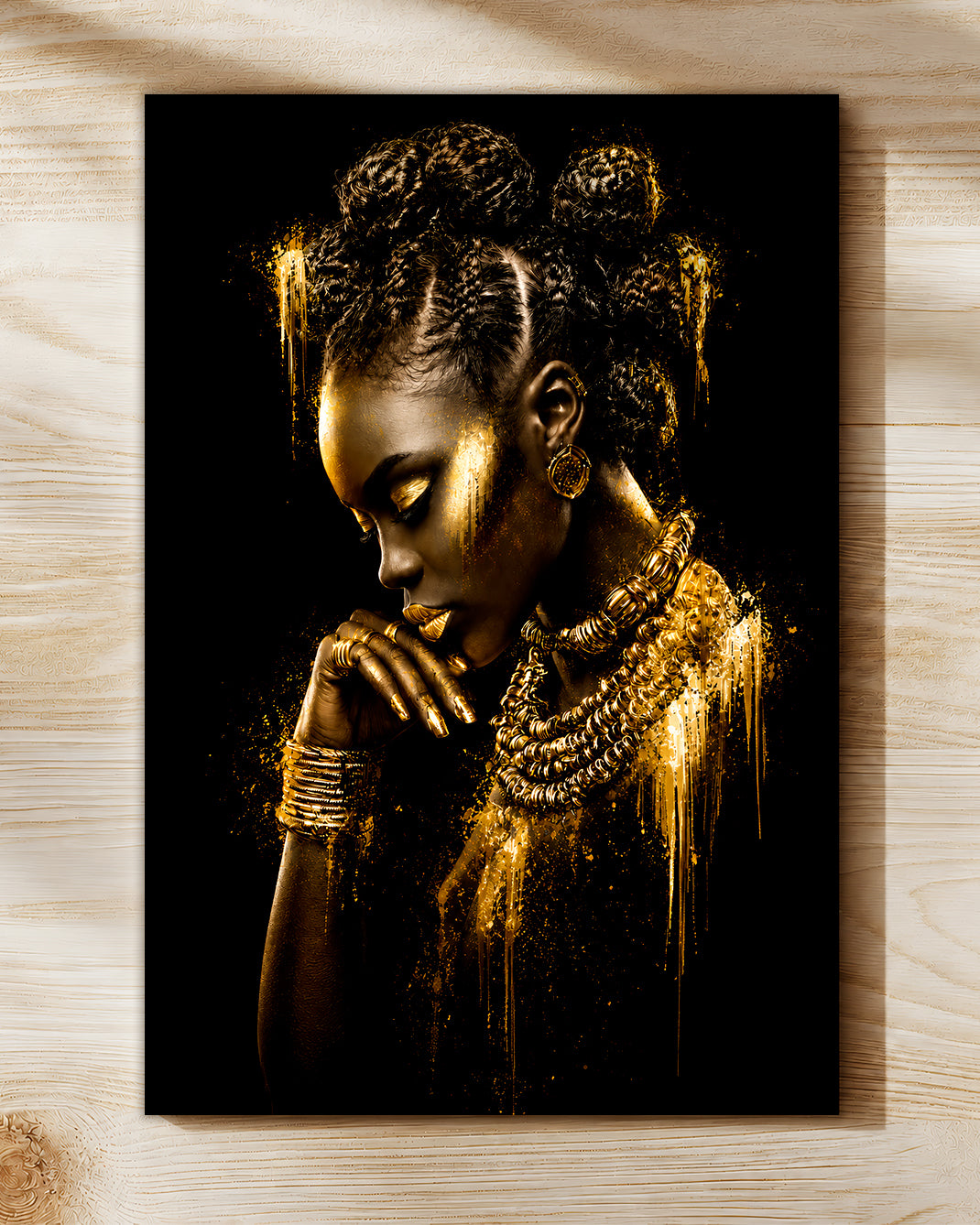 Black Queen Gold Canvas Wall Art - African American Woman Home Decor
