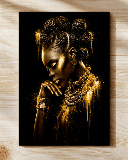Black Queen Gold Canvas Wall Art - African American Woman Home Decor