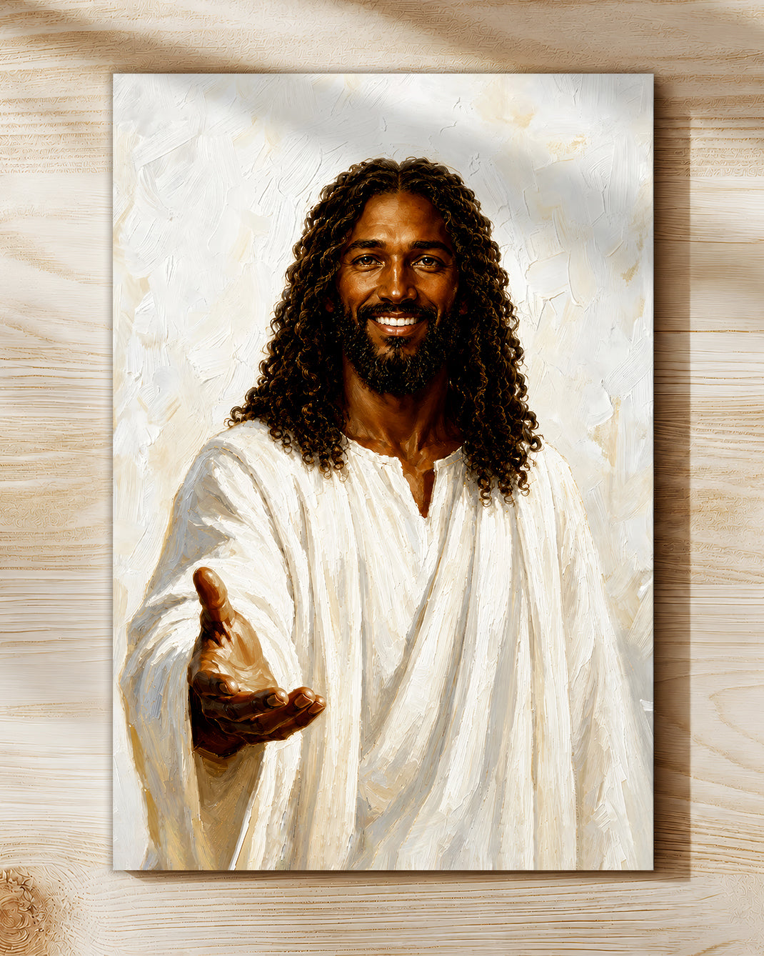 Black Jesus Open Arms Canvas Wall Art - African American Christian Home Decor