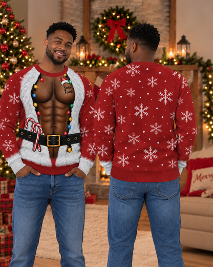 Sexy Black Santa Muscle Ugly Xmas Sweater