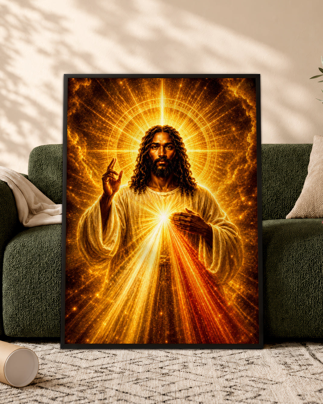 Black Jesus Divine Mercy Canvas Wall Art - African American Christian Home Decor