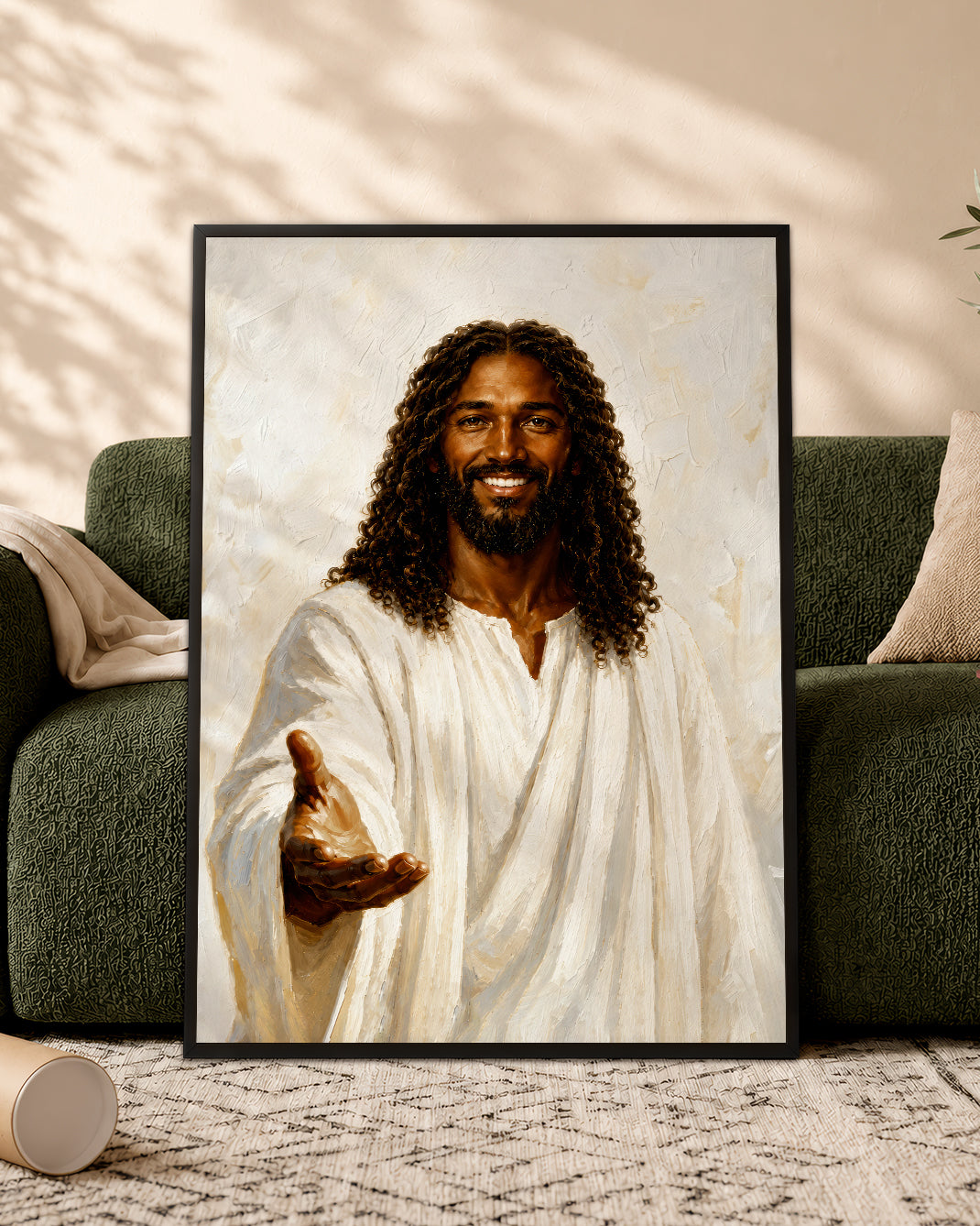 Black Jesus Open Arms Canvas Wall Art - African American Christian Home Decor