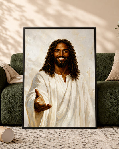 Black Jesus Open Arms Canvas Wall Art - African American Christian Home Decor