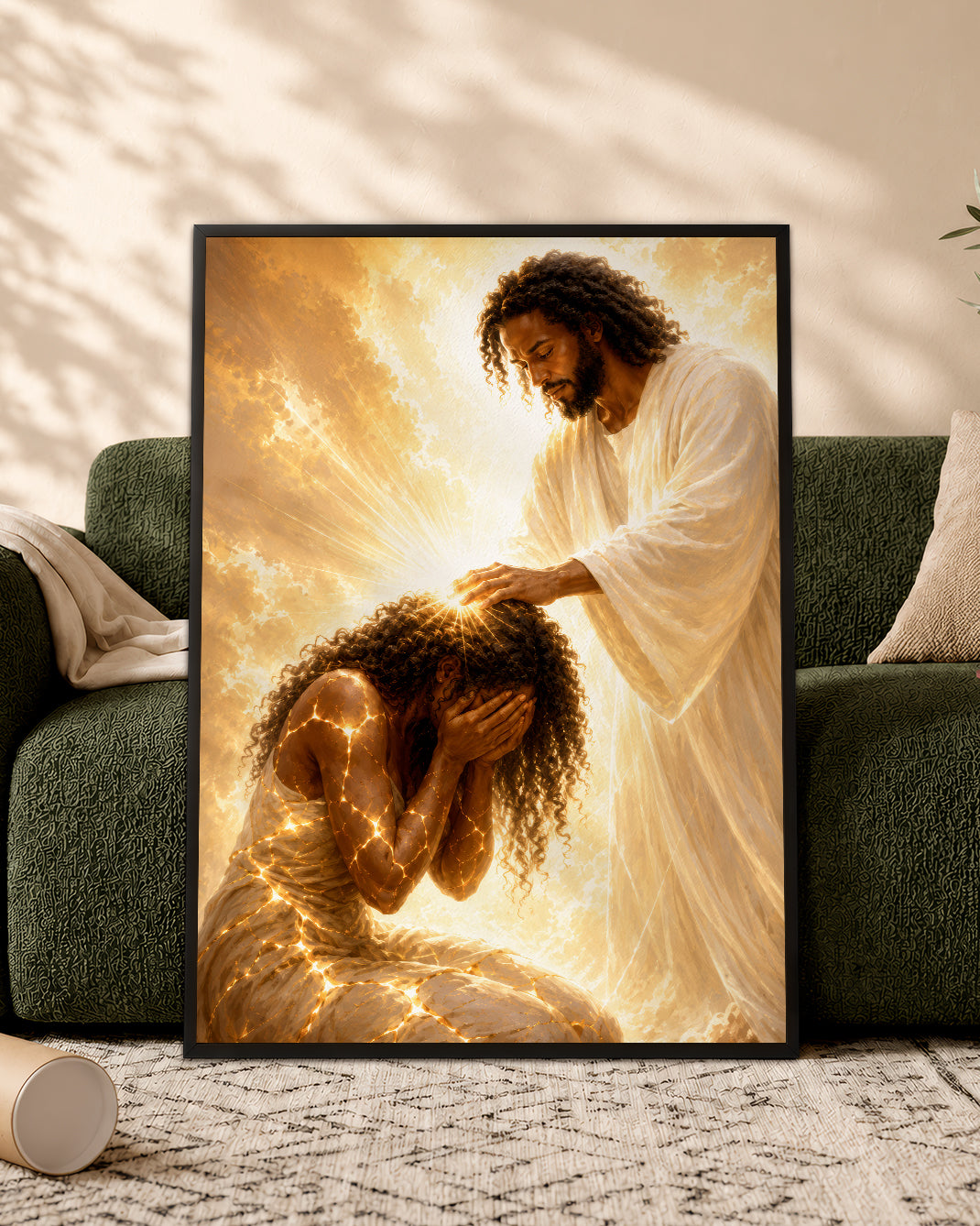 Black Jesus Healing Prayer Canvas Wall Art - African American Christian Home Decor