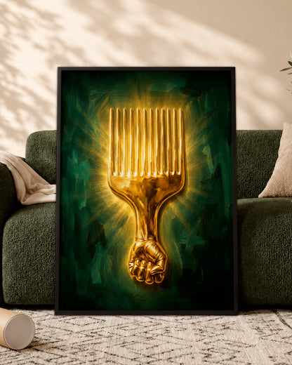 Black Power Afro Pick Canvas Wall Art - Black Pride Home Decor