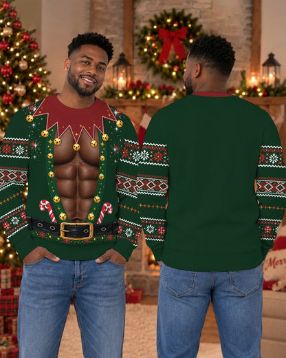 Black Men's Funny Abs Christmas Ugly Sweater