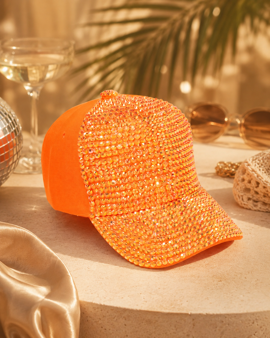 Orange Rhinestone Cap - Empower Black Culture, Bold Style