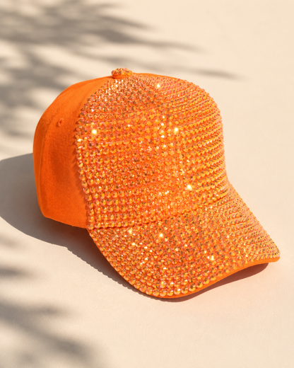 Orange Rhinestone Cap - Empower Black Culture, Bold Style