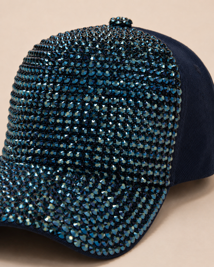 Navy Rhinestone Cap - Empower Black Culture, Bold Style