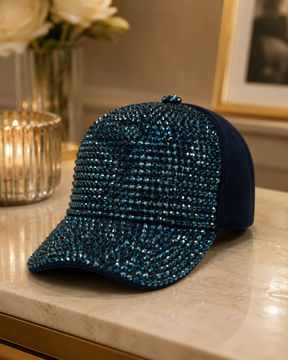 Navy Rhinestone Cap - Empower Black Culture, Bold Style