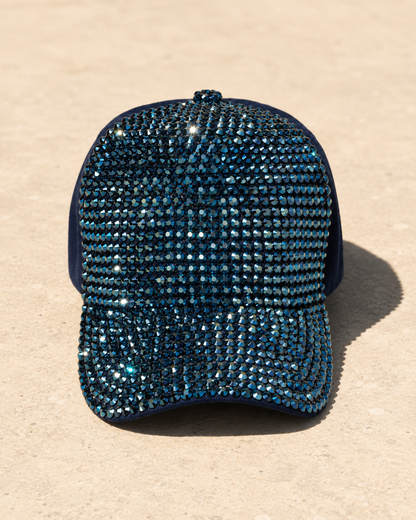 Navy Rhinestone Cap - Empower Black Culture, Bold Style
