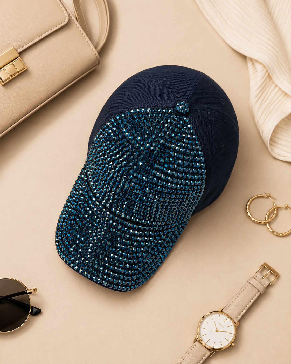 Navy Rhinestone Cap - Empower Black Culture, Bold Style