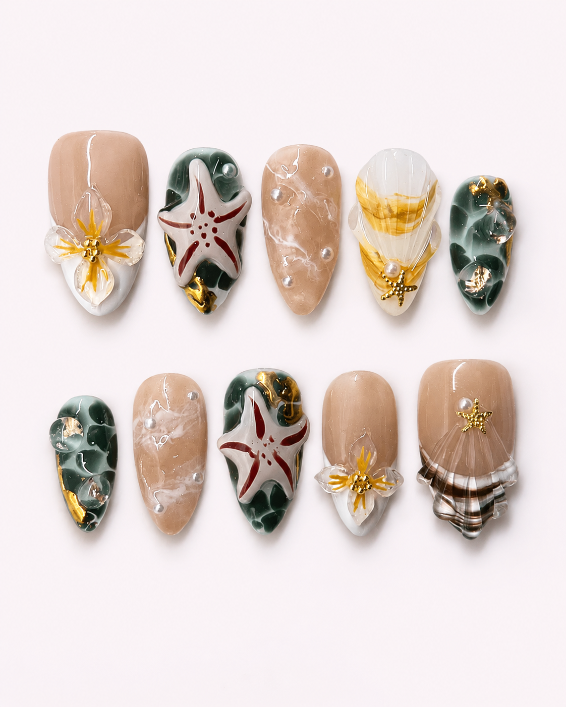 Tropical Ocean Sunset 3D Flower Press On Nails | Reusable Salon Quality Set