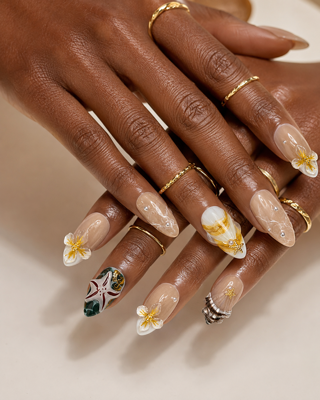 Tropical Ocean Sunset 3D Flower Press On Nails | Reusable Salon Quality Set