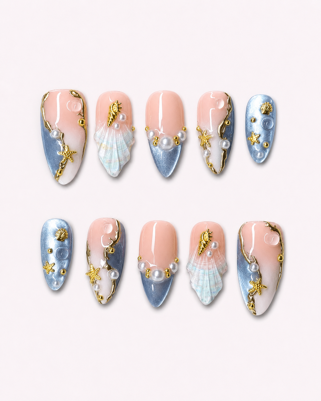 Tropical Ocean Sunset 3D Flower Press On Nails | Reusable Salon Quality Set