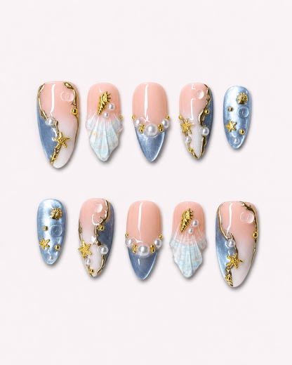 Tropical Ocean Sunset 3D Flower Press On Nails | Reusable Salon Quality Set