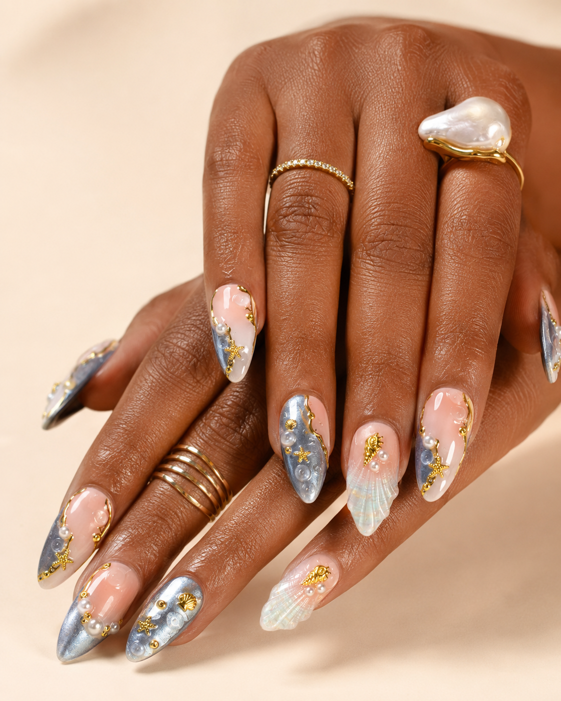 Tropical Ocean Sunset 3D Flower Press On Nails | Reusable Salon Quality Set