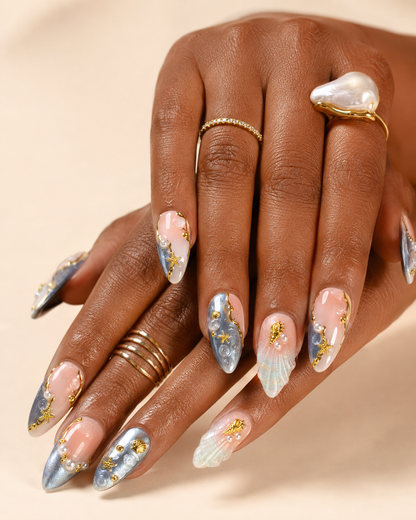 Tropical Ocean Sunset 3D Flower Press On Nails | Reusable Salon Quality Set