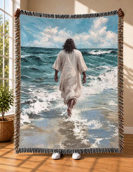 African American Jesus Sea Walking Blanket - Black Christian Gift