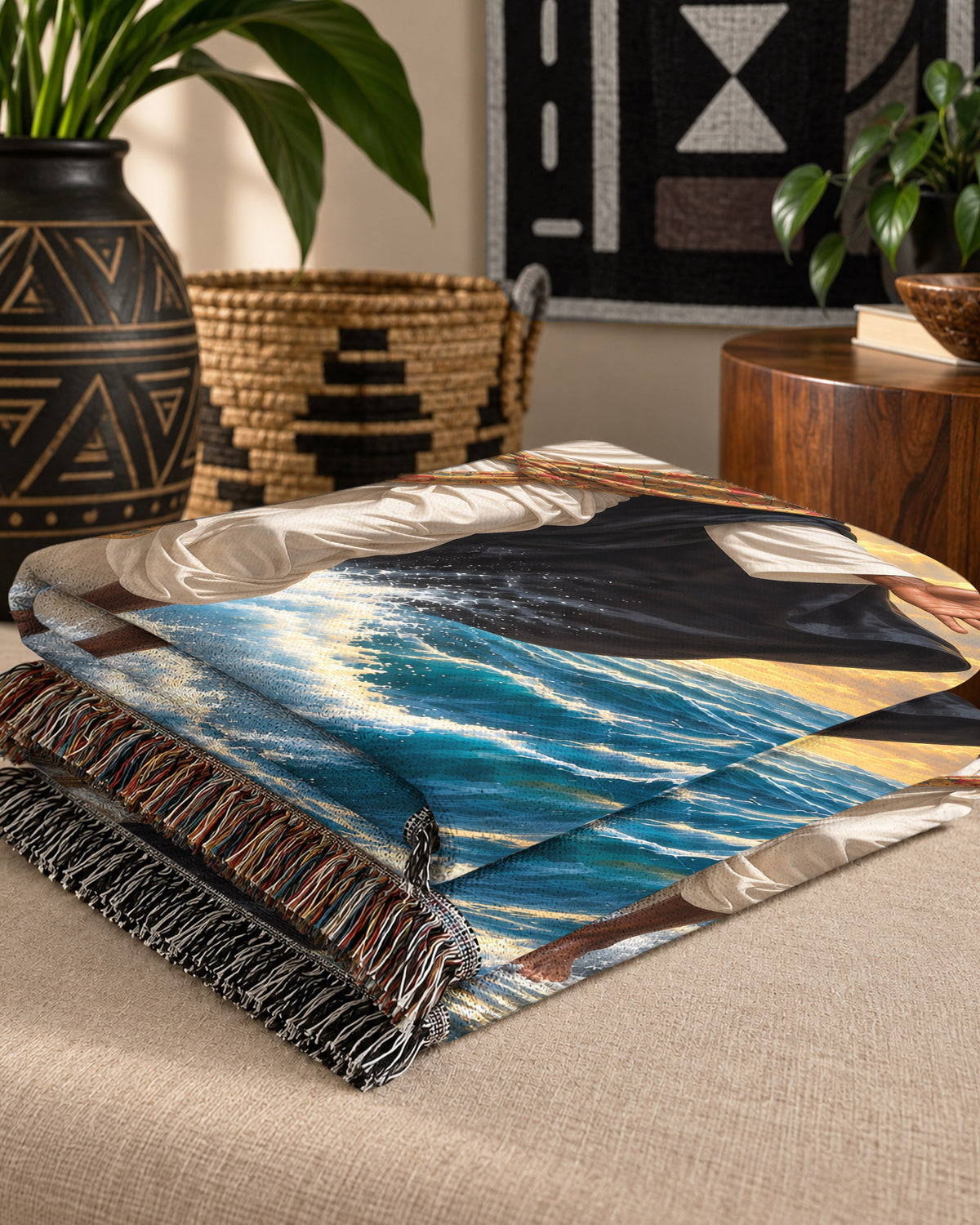 Black Jesus With Angels Walk On Water Blanket - Divine Gift