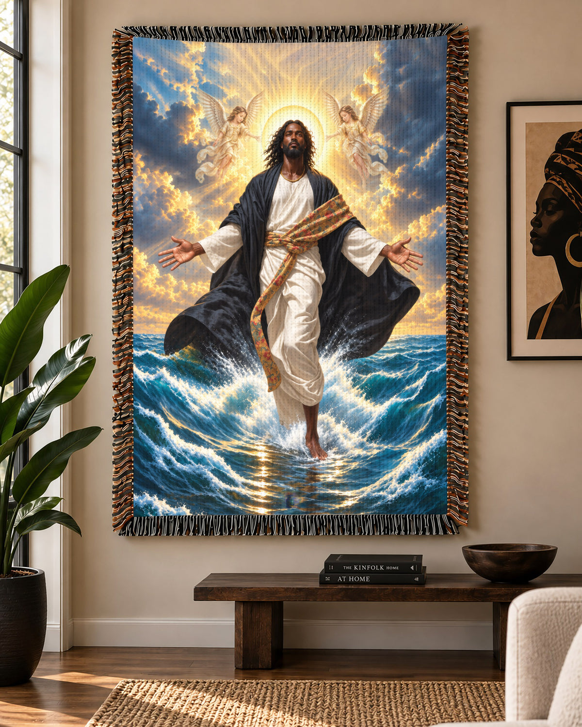 Black Jesus With Angels Walk On Water Blanket - Divine Gift