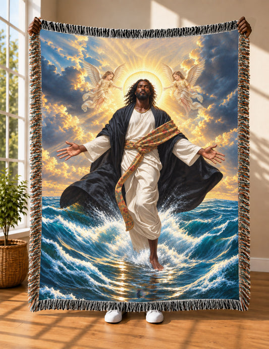 Black Jesus With Angels Walk On Water Blanket - Divine Gift